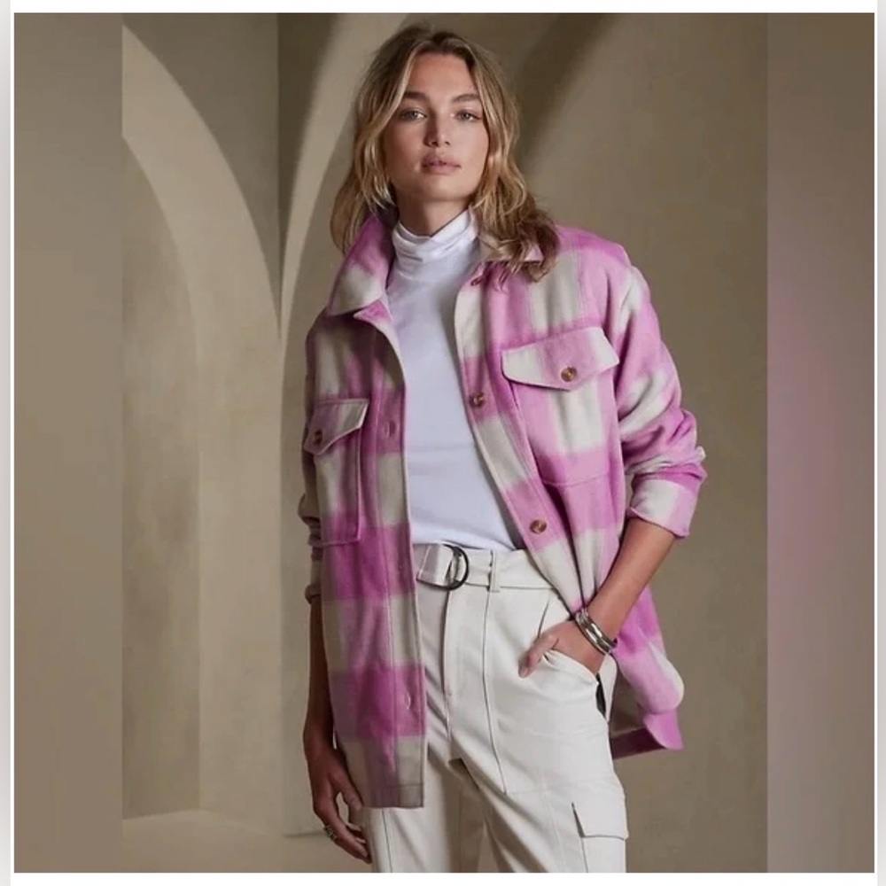 Banana Republic Factory Pink/Purple Plaid Shacket